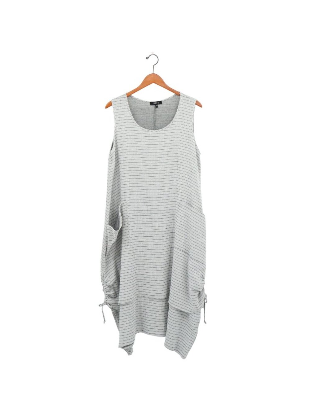 New Comfy USA Striped Gray Sleeveless Layered Gathered Lantern Hem Midi Dress L